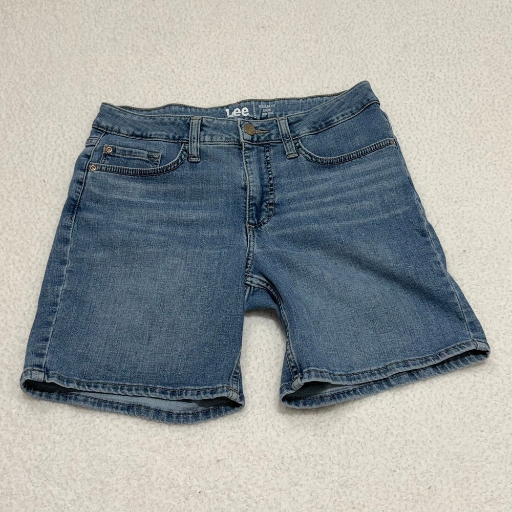 Lee Womens Regular Fit Mid Rise Denim Jean Shorts Blue Size 8 Medium 112315554